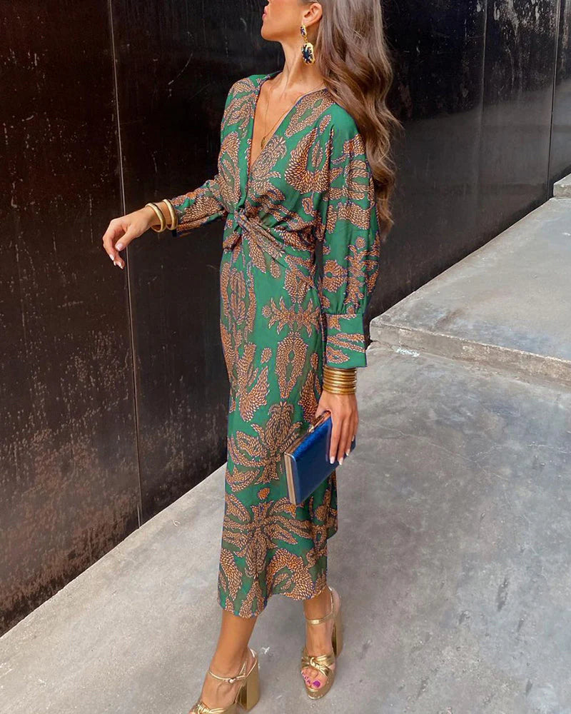 Sierra - Elegant Dress with Long Sleeves and Floral Print