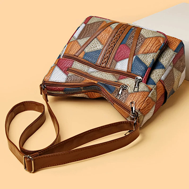 Carly - Geometric Patchwork Vegan Leather Handbag