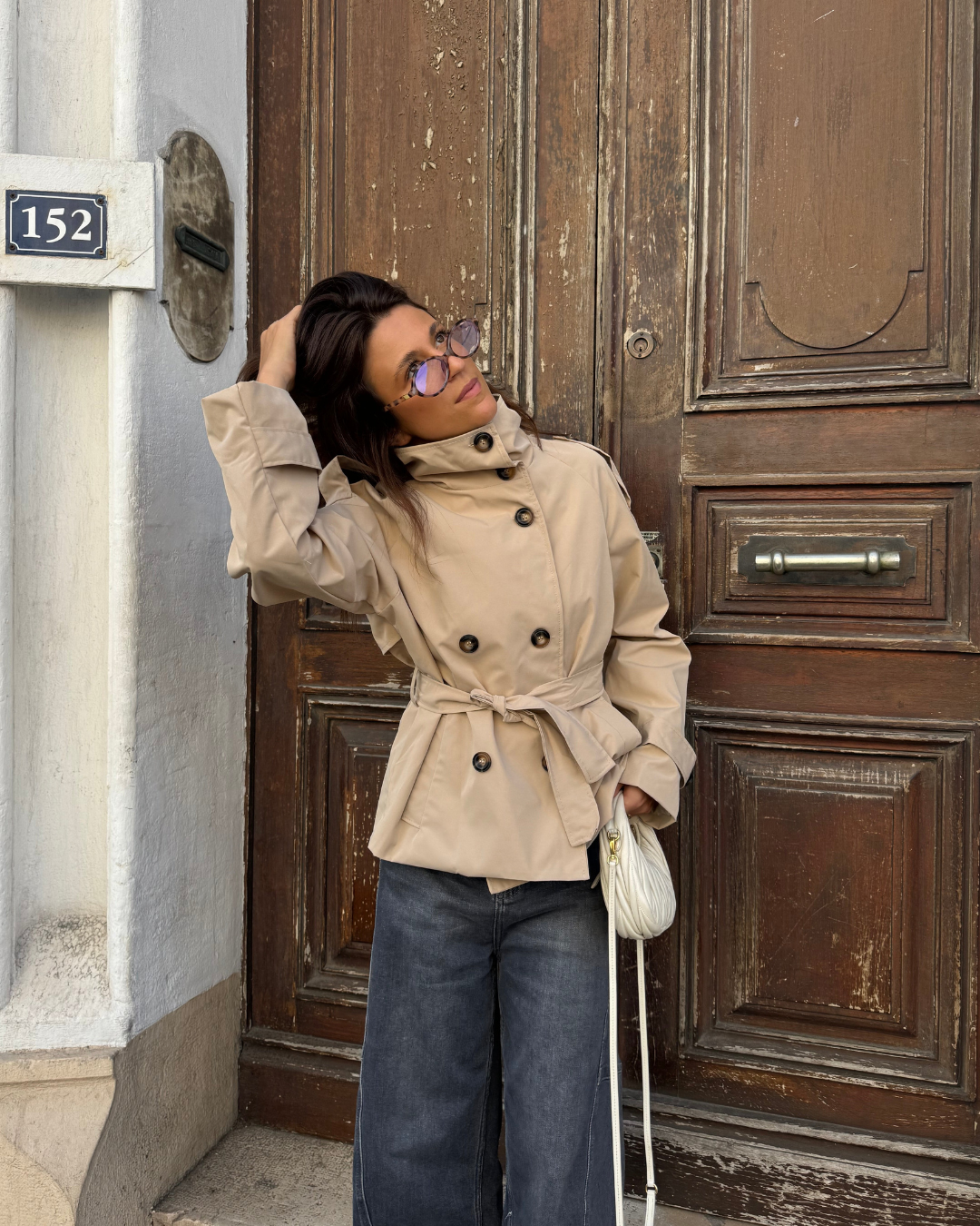 Alzea - Cropped Trench Coat with Belt