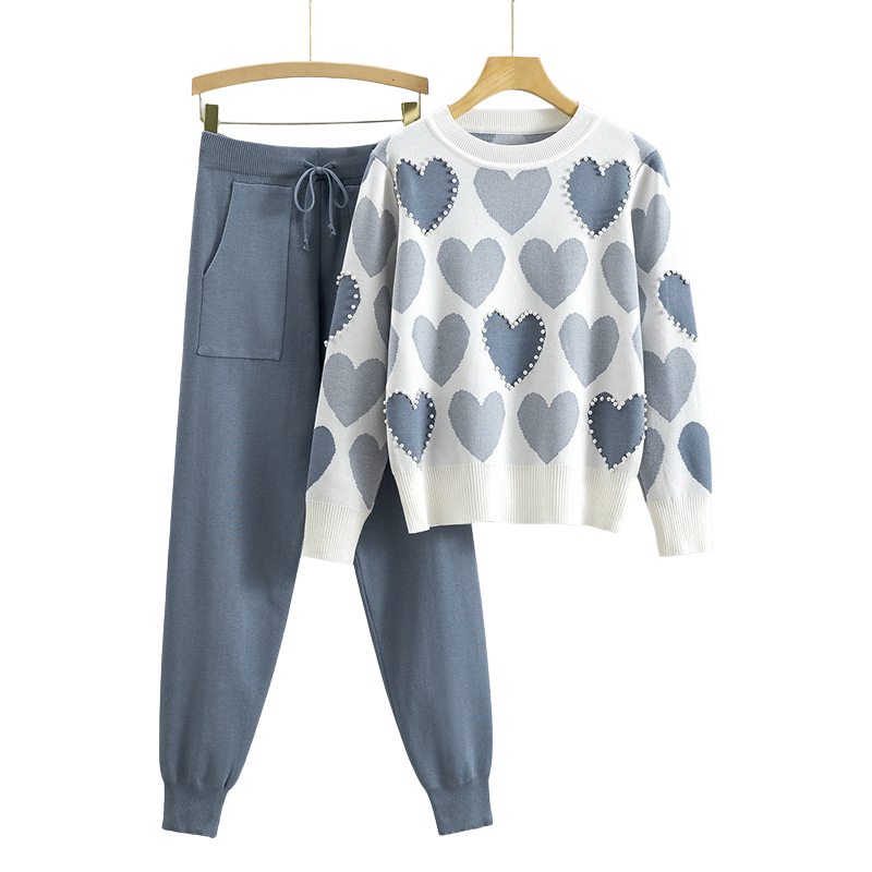 Yarra - Chic Heart Pattern Knit Two-Piece Set