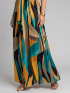 Detail of flowing abstract print maxi skirt