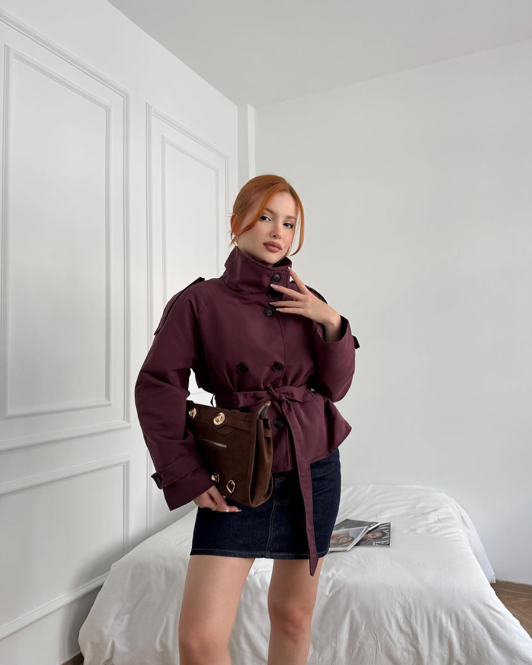 Alzea - Cropped Trench Coat with Belt