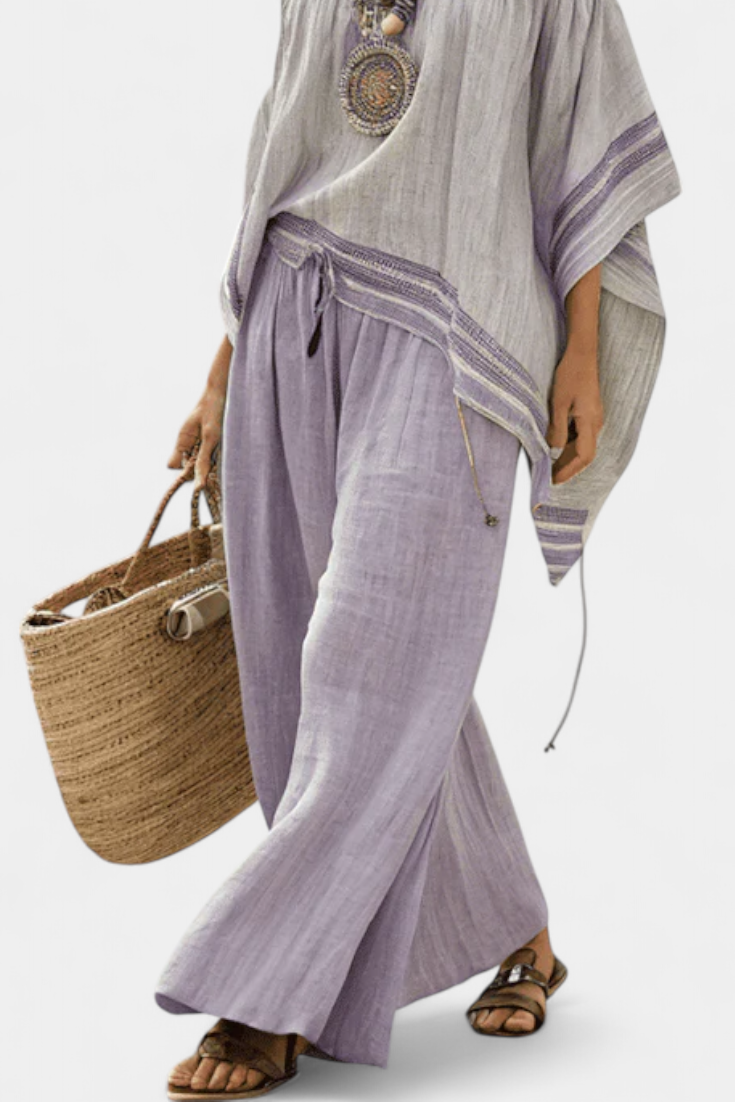 Thalia - Off-Shoulder Top and Wide-Leg Striped Pants
