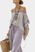 Thalia - Off-Shoulder Top and Wide-Leg Striped Pants