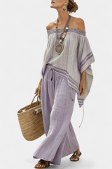 Thalia - Off-Shoulder Top and Wide-Leg Striped Pants