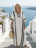 Estecia - Short Sleeve Color Block Striped Maxi Dress