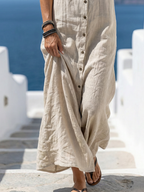 Maria - Sleeveless Button Front Hooded Maxi Dress