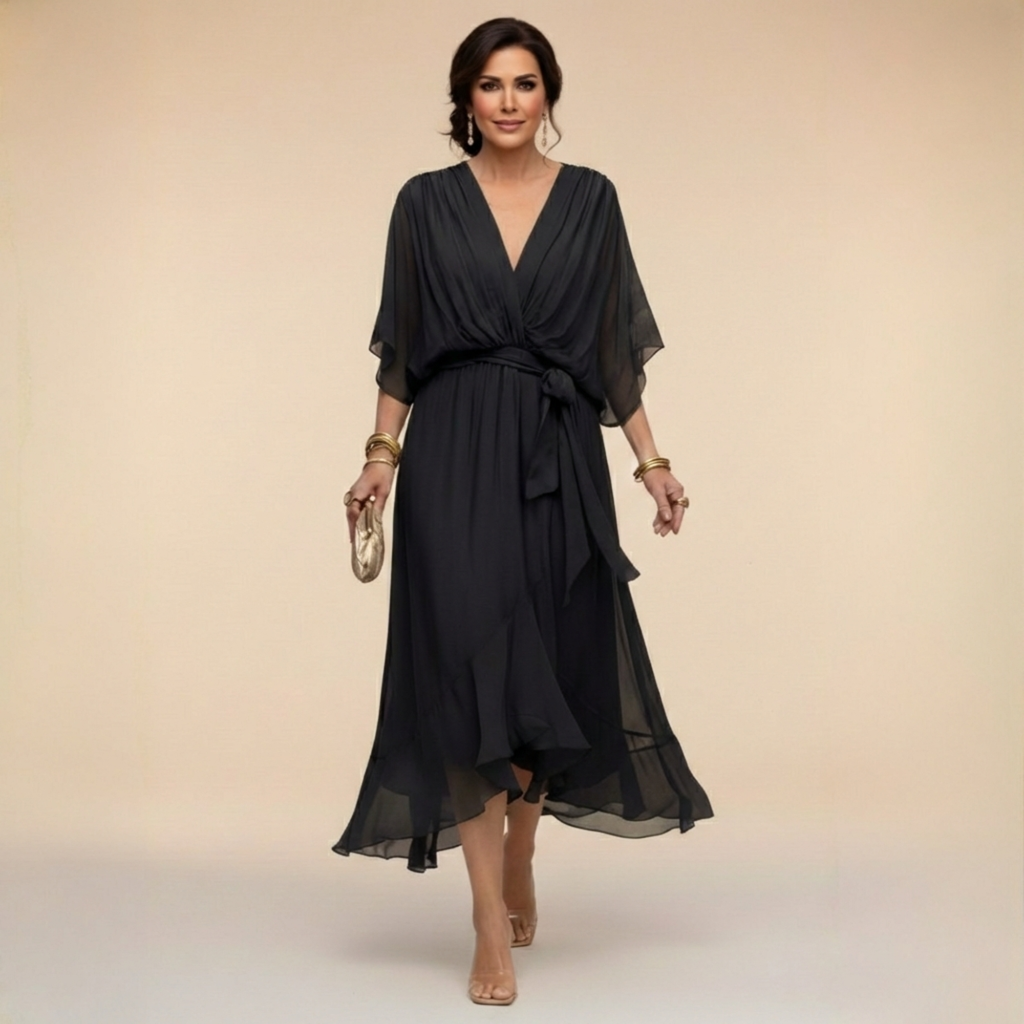 Nica - Elegant V-Neck Chiffon Dress