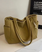 Kimmy - Ribbed Tote Bag with Drawstring Detail