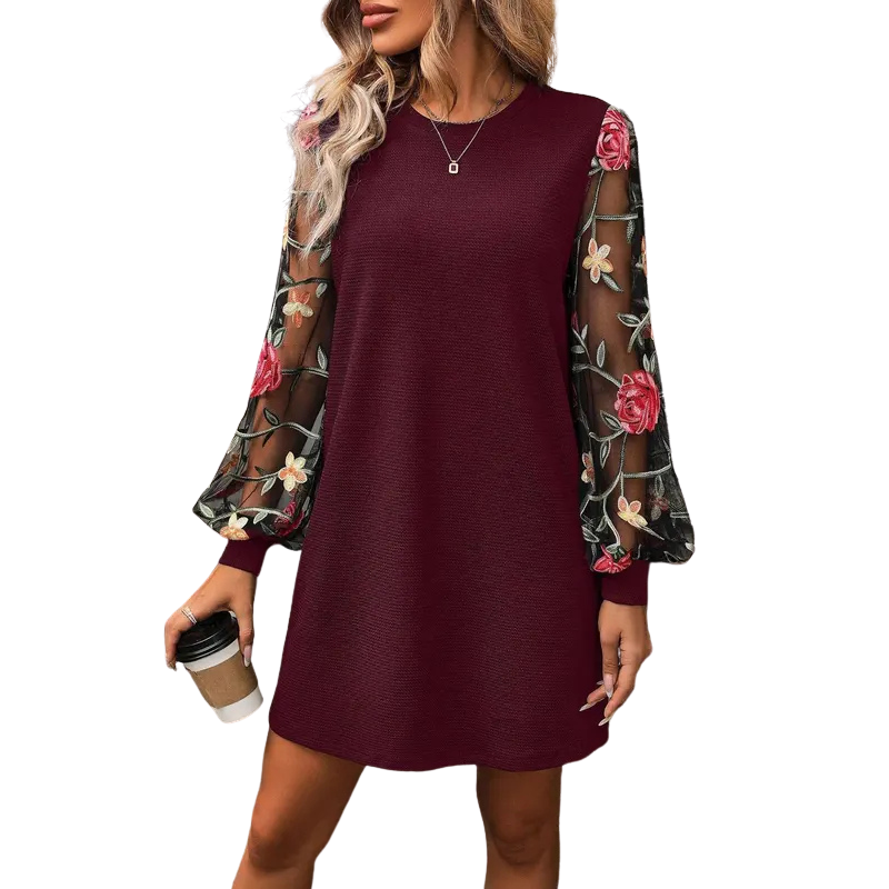 Elara - Floral Embroidered Bishop Sleeve Dress