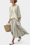Jaine - Comfortable Blouse and Striped Midi Skirt