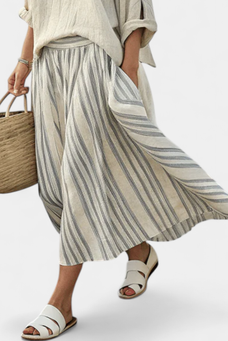 Jaine - Comfortable Blouse and Striped Midi Skirt