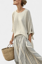 Jaine - Comfortable Blouse and Striped Midi Skirt