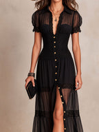 Gillian - Sheer Lace Maxi Dress, side view