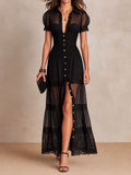 Gillian - Sheer Lace Maxi Dress in black, front view