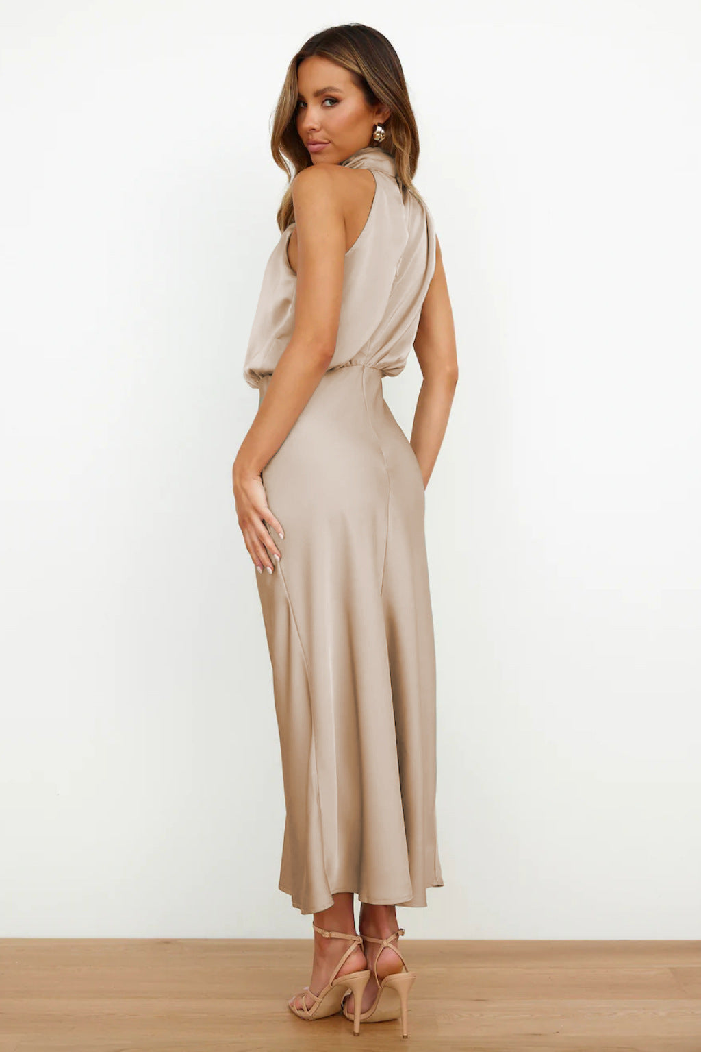 Anna - Draped Maxi Dress with High Neckline