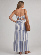 Detail of the Azaria dress tiered striped skirt