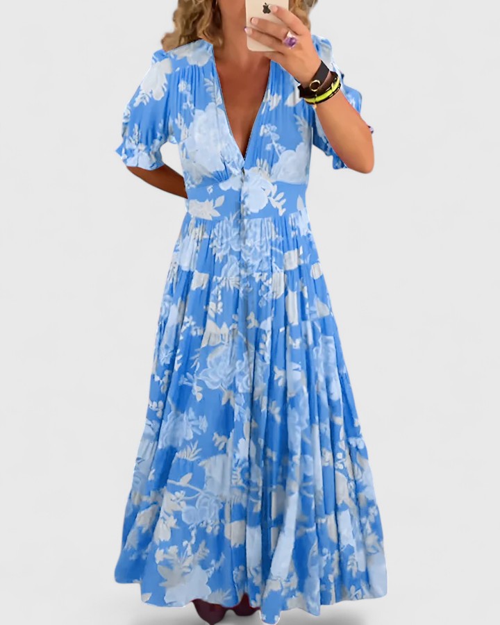 Cherry - Elegant Floral V-Neck Dress