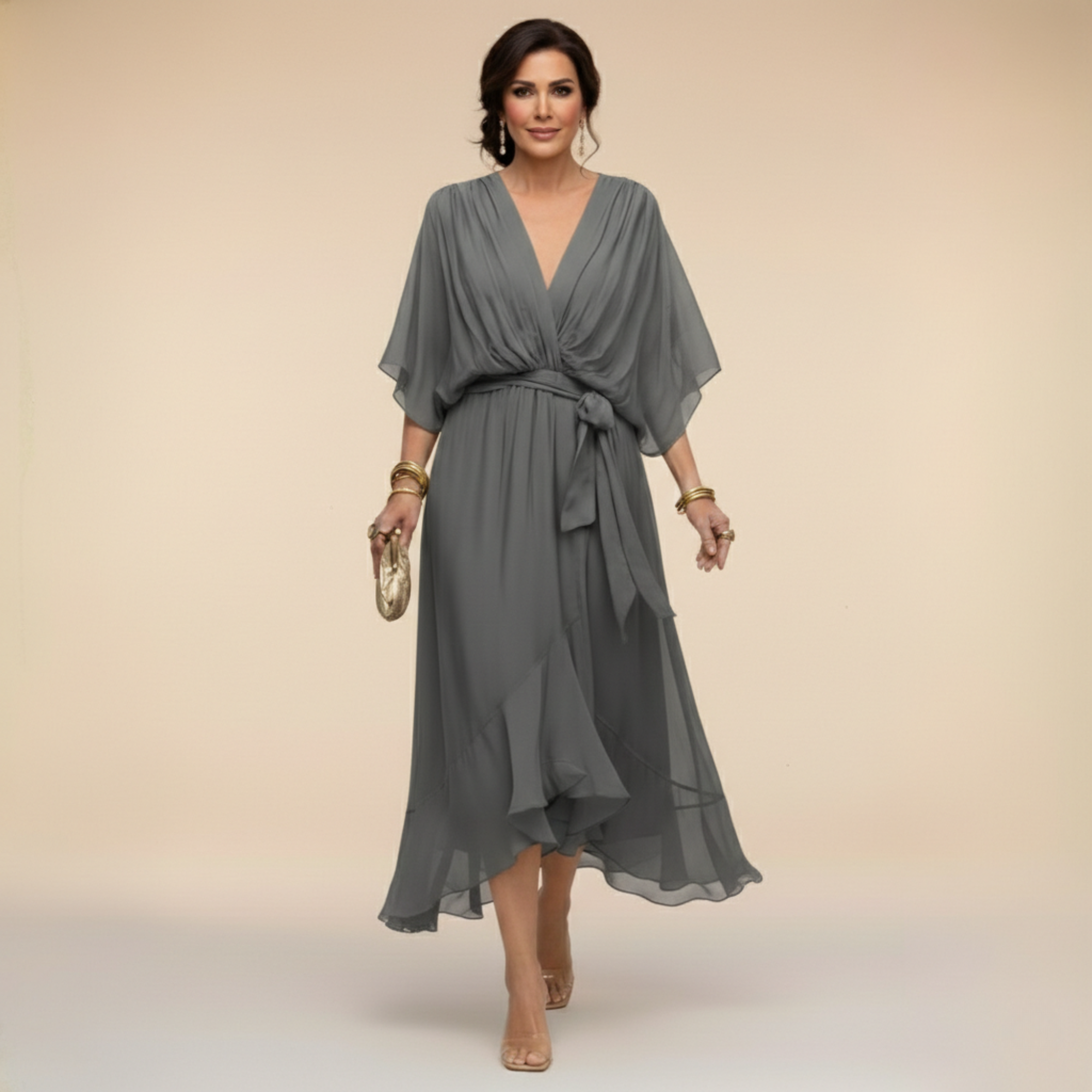 Nica - Elegant V-Neck Chiffon Dress