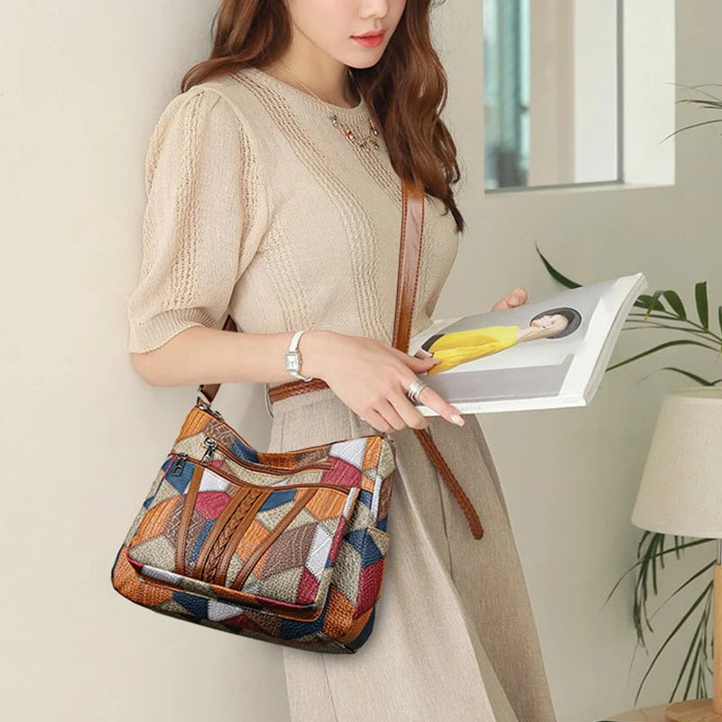 Carly - Geometric Patchwork Vegan Leather Handbag