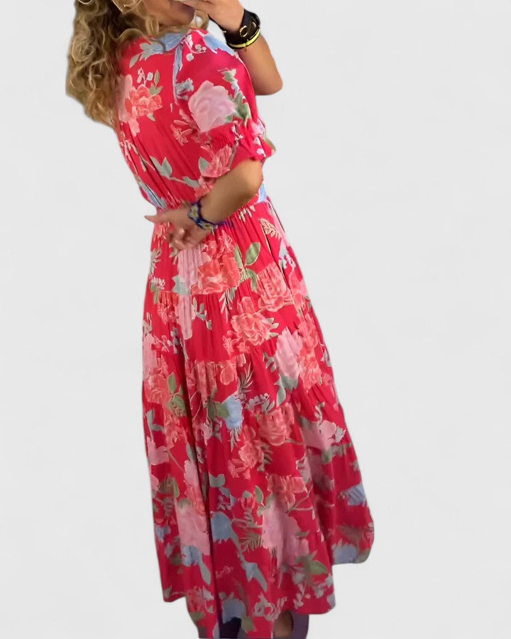Cherry - Elegant Floral V-Neck Dress