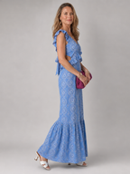 Alure printed maxi dress showing the flowing ruffled hem