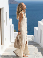 Maria - Sleeveless Button Front Hooded Maxi Dress
