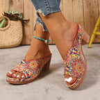 Pia - Floral Chunky Heel Sandals