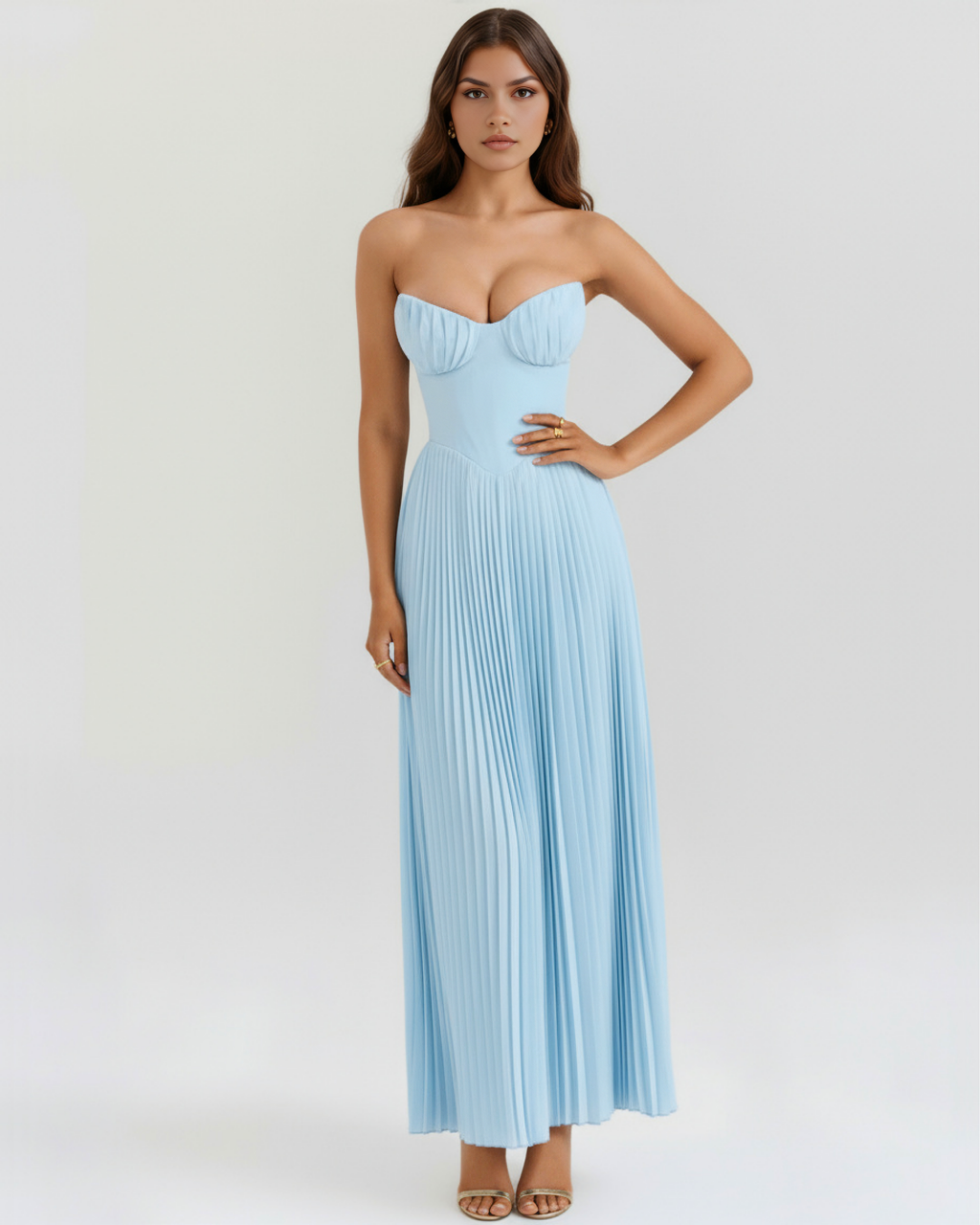 Sammie - Ocean Blue Pleated Maxi Dress