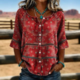 Fellie - Vintage Ethnic Print Blouse