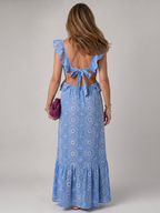 Detail of the Alure dress blue medallion print