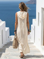 Maria - Sleeveless Button Front Hooded Maxi Dress
