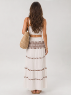 Back view of Silon embroidered two-piece maxi set