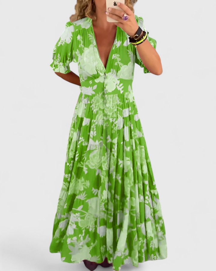 Cherry - Elegant Floral V-Neck Dress