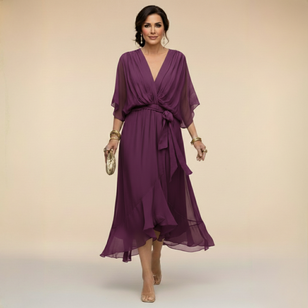 Nica - Elegant V-Neck Chiffon Dress