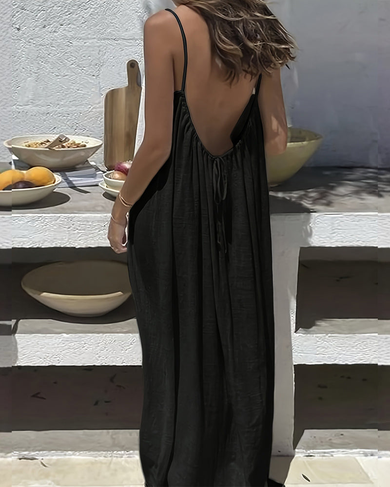 Isla - Women's Solid Color Backless Cami Dress
