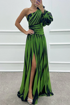 Yona - Elegant Striped Maxi Dress with One Shoulder