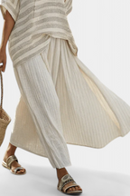 Zia - Natural Bamboo Striped Top and Flowing Linen Pants
