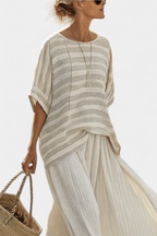 Zia - Natural Bamboo Striped Top and Flowing Linen Pants