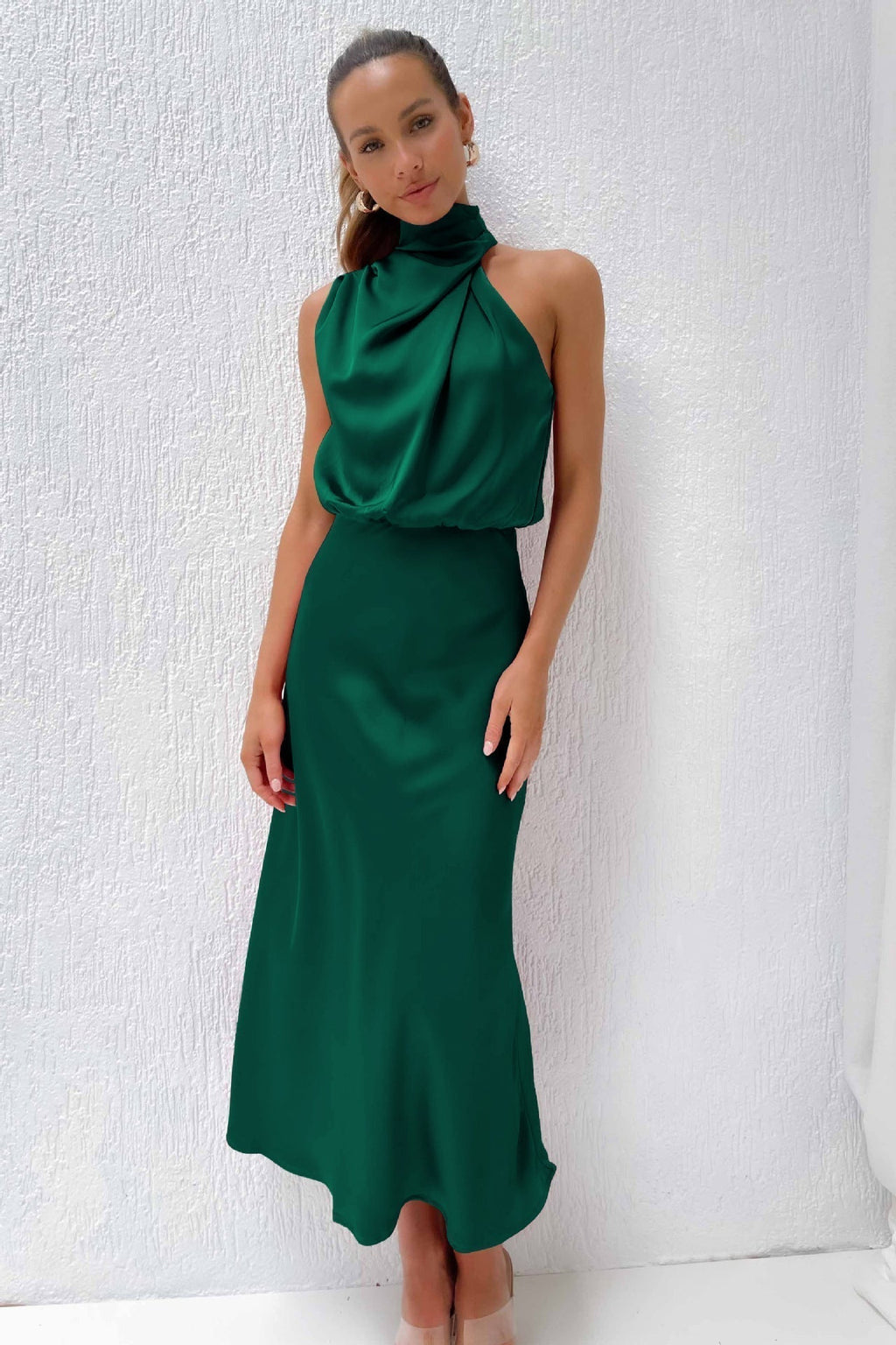 Anna - Draped Maxi Dress with High Neckline