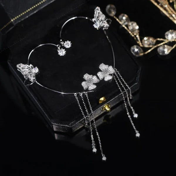Marra - Clip-on Butterfly Tassel Earrings