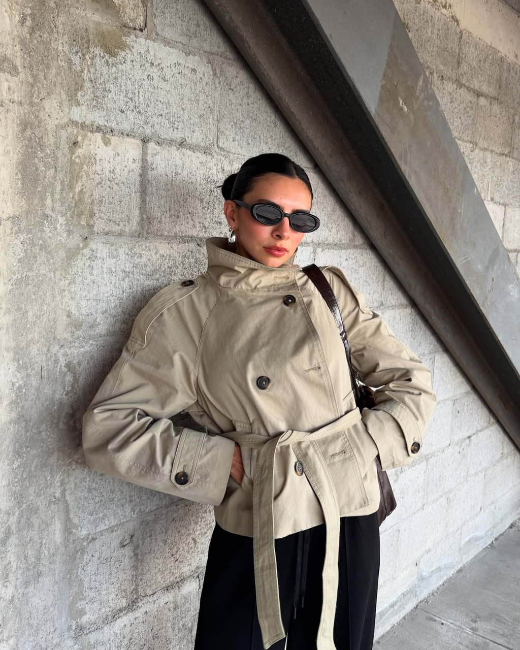 Alzea - Cropped Trench Coat with Belt