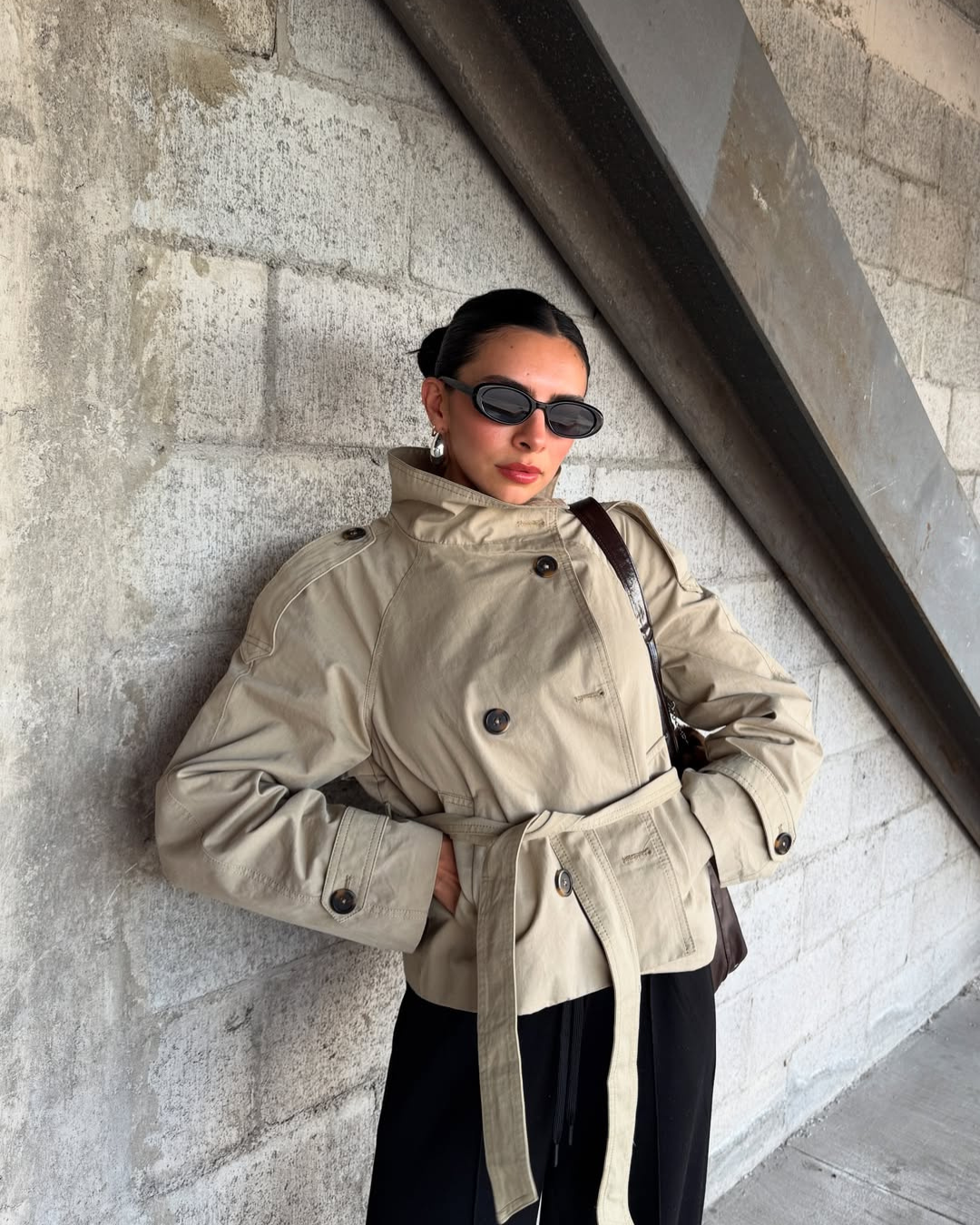 Alzea - Cropped Trench Coat with Belt