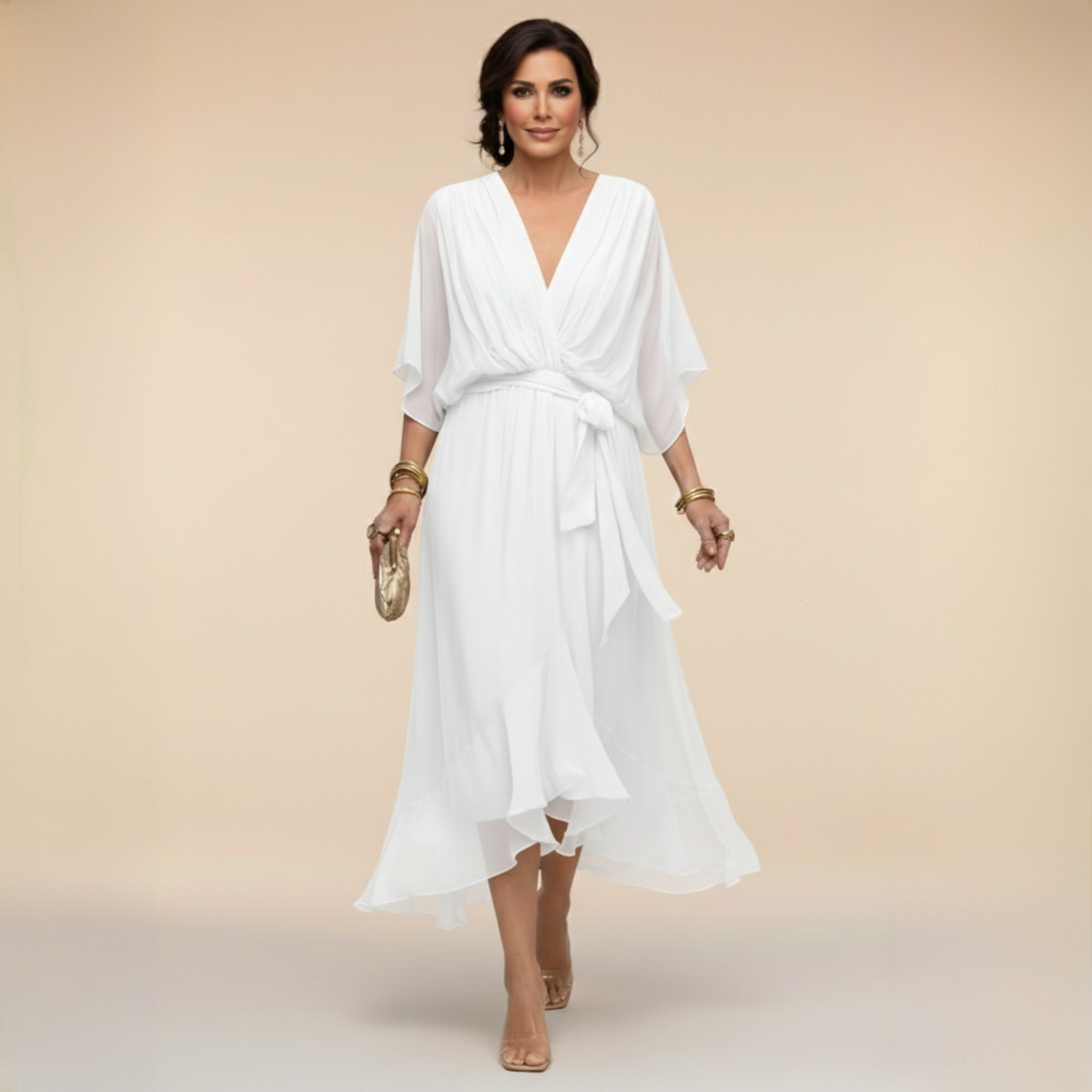 Nica - Elegant V-Neck Chiffon Dress
