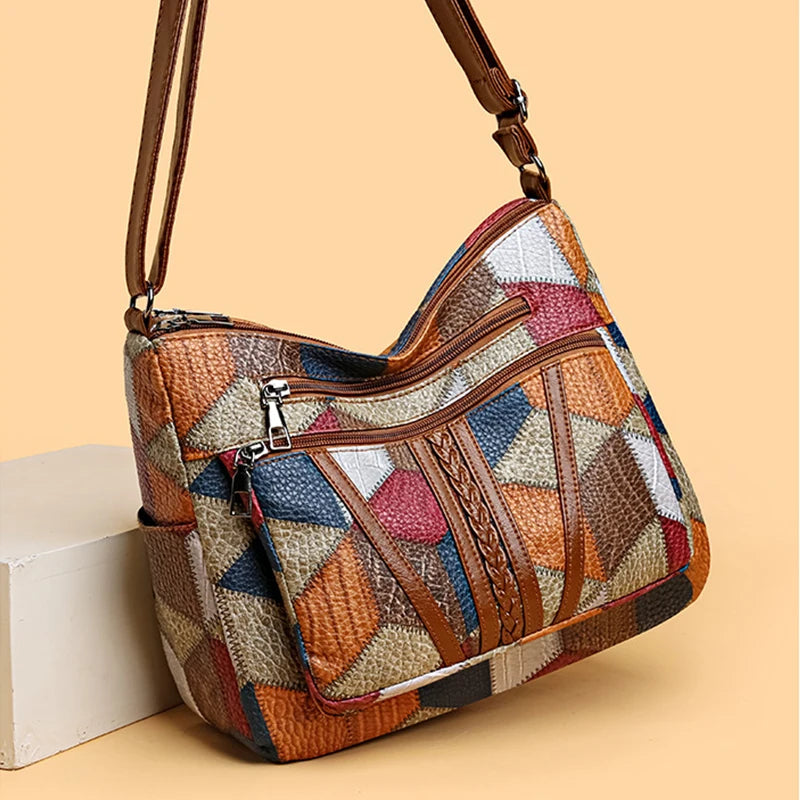 Carly - Geometric Patchwork Vegan Leather Handbag