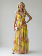 Izel watercolor floral maxi dress in yellow