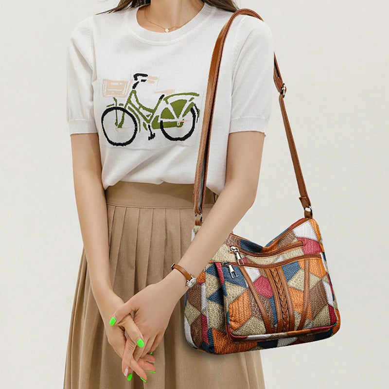 Carly - Geometric Patchwork Vegan Leather Handbag