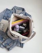 Kimmy - Ribbed Tote Bag with Drawstring Detail