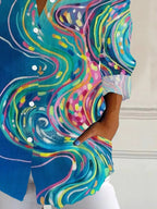 Aya - Abstract Watercolor Blouse with Button Front