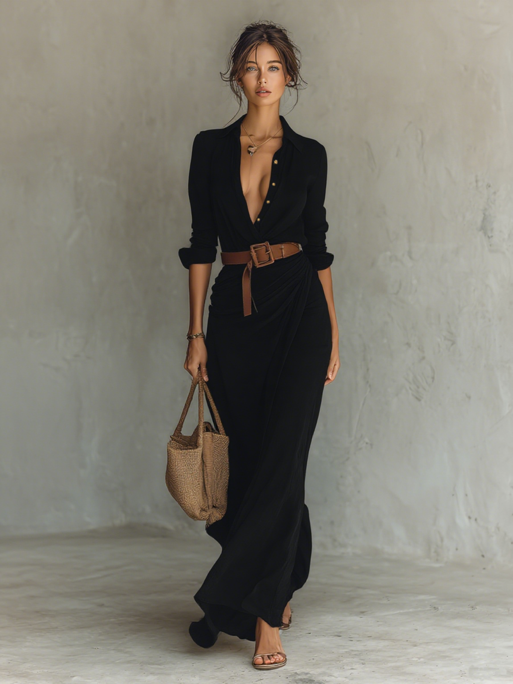Conie - Long Maxi Dress with Lapel Collar